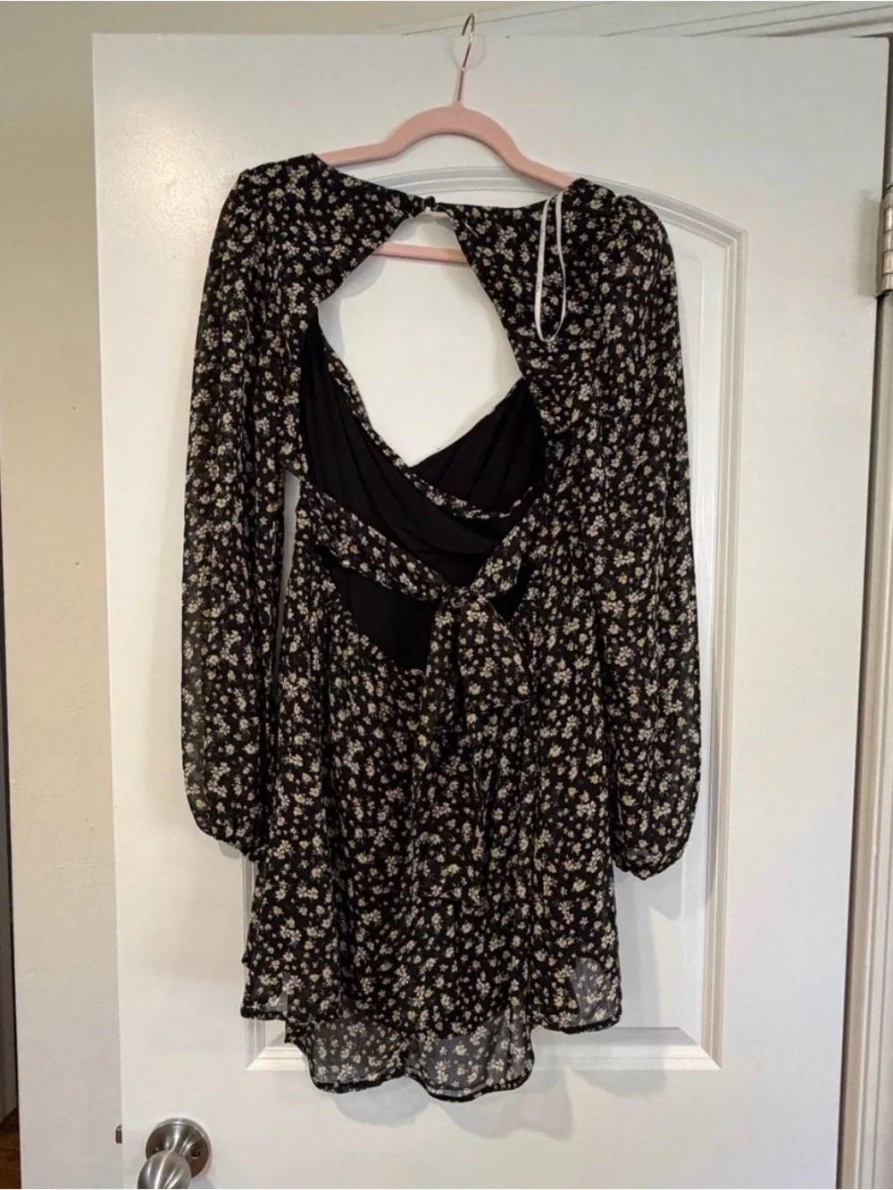 Lulu's Black Floral Backless Long-Sleeve Mini Dress - Picture 3 of 4